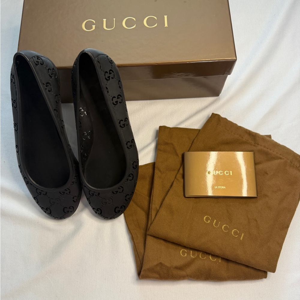 Authentic Gucci Black GG Rubber Ballet Flats